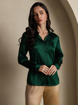 [Dark Green] SilkSilky  Long Sleeve Lapel Collar Women's Shirts 003