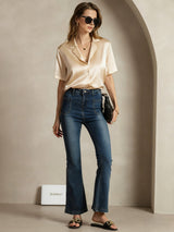 [Champagne] SilkSilky  Short Sleeve Lapel Collar Women's Shirts 007