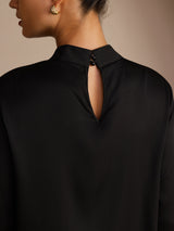 [Black] SilkSilky Long Sleeve Stand Collar Women's Blouse 006