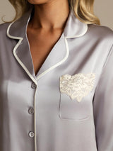 [Lavender] SilkSilky  Half Sleeve Lapel Collar Nightshirt 004