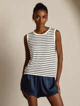 [White Stripe] SilkSilky  Sleeveless Round Neck Camisole Top 005