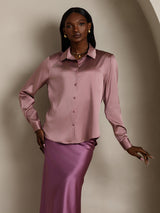 [Pale Mauve] SilkSilky  Long Sleeve Lapel Collar Women's Shirts 005