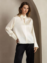 [Ivory] SilkSilky  Long Sleeve Keyhole Neck Women's Blouse 008