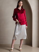 [Wine] SilkSilky  Long Sleeve Lapel Collar Women's Shirts 005