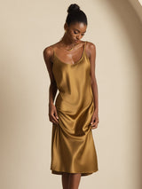 [Brown] SilkSilky  Spaghetti Strap U Neck Dress 007
