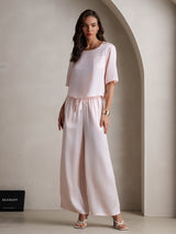 [Pink] SilkSilky  Half Sleeve Round Neck Women's Pajamas 004