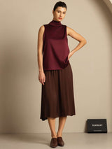 [Dark Red] SilkSilky  Sleeveless Tie Neck Women's Blouse 009