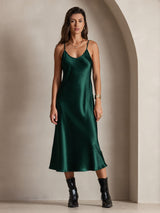 [Dark Green] SilkSilky  Spaghetti Strap V Neck Nightgown 003