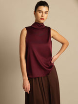 [Dark Red] SilkSilky  Sleeveless Tie Neck Women's Blouse 001