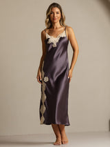 [Purple Gray] SilkSilky  Spaghetti Strap V Neck Nightgown 008