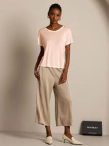 [Beige] SilkSilky  Short Sleeve Round Neck Women's T-Shirt 008