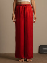 [Wine] Red mulberry silk wide-leg pants with elastic drawstring waist 005