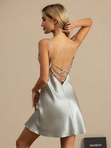 [Light Blue] SilkSilky  Spaghetti Strap V Neck Nightgown 001