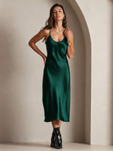 [Dark Green] SilkSilky  Spaghetti Strap V Neck Nightgown 003