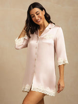[Pink] SilkSilky  Half Sleeve Lapel Collar Nightshirt 008