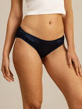 [Dark Blue] Navy 100% mulberry silk low-rise bikini briefs with soft breathable finish 001