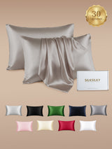 [Gray] 2-piece 30 momme silk pillowcase set in silver gray with hidden zipper 001