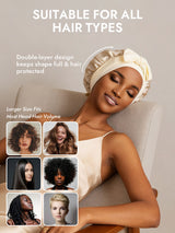[Beige] Mulberry silk double-layer bonnet with long tie, suitable for all hair types 005