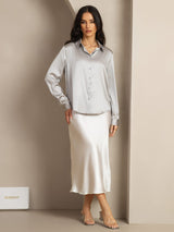 [Light Gray] SilkSilky  Long Sleeve Lapel Collar Women's Shirts 005
