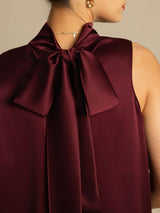[Dark Red] SilkSilky  Sleeveless Tie Neck Women's Blouse 004