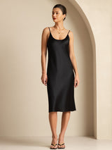 [Black] SilkSilky  Spaghetti Strap U Neck Dress 001