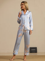 [Light Blue] SilkSilky  Long Sleeve Lapel Collar Women's Pajamas 001