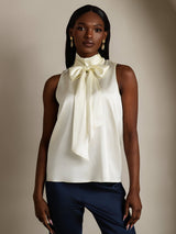 [Ivory] SilkSilky  Sleeveless Tie Neck Women's Blouse 001