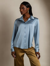 [Grayish Blue] SilkSilky  Long Sleeve Lapel Collar Women's Shirts 003