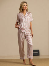 [Pink Heart Geo] SilkSilky  Short Sleeve Lapel Collar Women's Pajamas 006