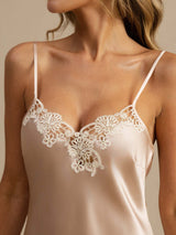 [Pink] SilkSilky  Spaghetti Strap V Neck Nightgown 004