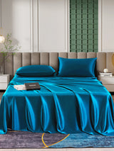 [Teal] Teal 25 momme mulberry silk bedding set with fitted sheet, flat sheet and pillowcases 001