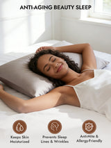 [Gray] Woman sleeping on silk pillowcase with anti-aging beauty sleep benefits 003