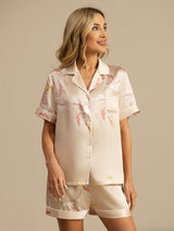 [Champagne] SilkSilky  Short Sleeve Lapel Collar Women's Pajamas 001