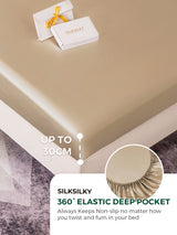 [Beige] Champagne silk fitted sheet with 30cm deep pocket and 360° elastic edge 004