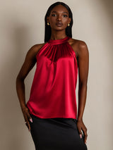 [Wine] SilkSilky  Sleeveless Halter Women's T-Shirt 001