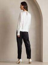 [White] SilkSilky  Long Sleeve Boat Neck Women's Blouse 002