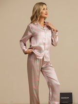 [Pink Heart Geo] SilkSilky  Short Sleeve Lapel Collar Women's Pajamas 003
