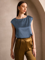 [Real Teal] SilkSilky  Cap Sleeve Round Neck Women's T-Shirt 003