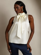 [Ivory] SilkSilky  Sleeveless Tie Neck Women's Blouse 003
