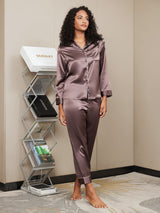 [Coffee] SilkSilky  Long Sleeve Lapel Collar Women's Pajamas 005