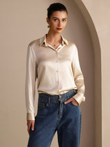 [Brown Rice] SilkSilky  Long Sleeve Lapel Collar Women's Shirts 005
