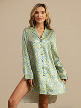 [Green Leopard] The side profile of mint-green leopard-print shirt dress becomes visible as the model holds a three-quarter pose. 003