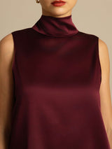 [Dark Red] SilkSilky  Sleeveless Tie Neck Women's Blouse 005