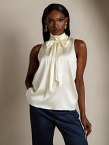 [Ivory] SilkSilky  Sleeveless Tie Neck Women's Blouse 004