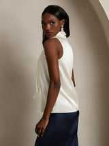[Ivory] SilkSilky  Sleeveless Tie Neck Women's Blouse 002
