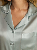 [Light Blue] Light sage silk pajama top with notched collar, button front, and chest pocket 007
