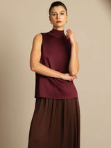 [Dark Red] SilkSilky  Sleeveless Tie Neck Women's Blouse 007