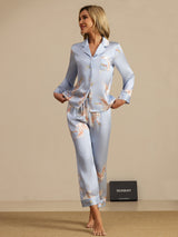 [Light Blue] SilkSilky  Long Sleeve Lapel Collar Women's Pajamas 006