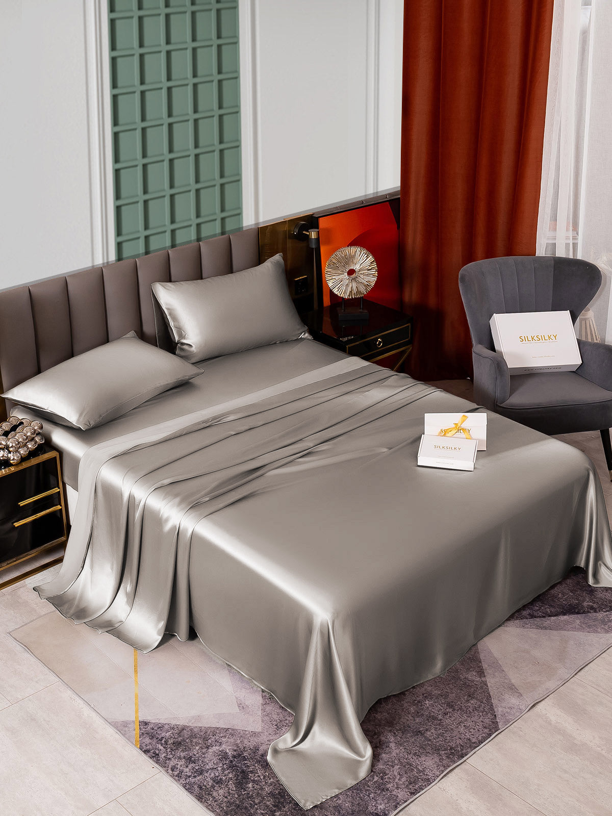 [Gray] SilkSilky  Bedding Set 002