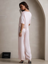 [Pink] SilkSilky  Half Sleeve Round Neck Women's Pajamas 002